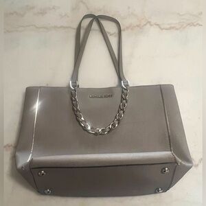 Michael Kors Harper  Gray Saffiano Leather Tote Silver Hardware Shoulder Bag